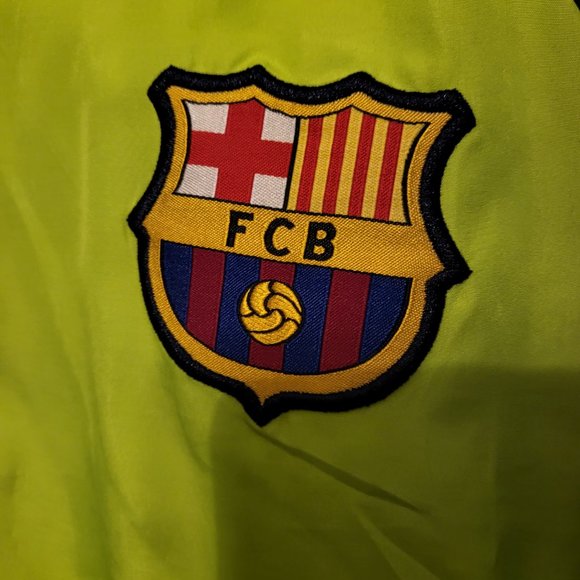 Mens Rain Jacket Neon Green FC Barcelona Full Zip - Picture 1 of 6